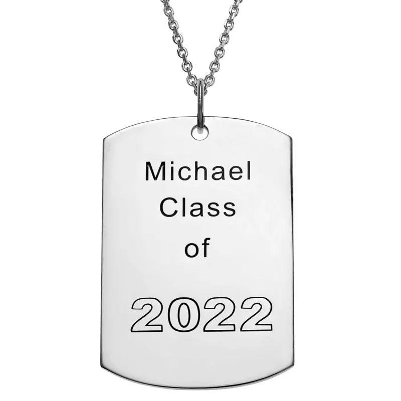Sterling Silver Engraved Graduation Dog Tag Pendant sold by Limoges Jewelry