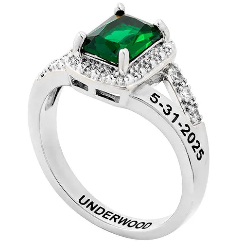 Ladies' Sterling Silver Emerald Cut Birthstone with CZ Freestyle Class Ring sold by Limoges Jewelry product image thumbnail 3