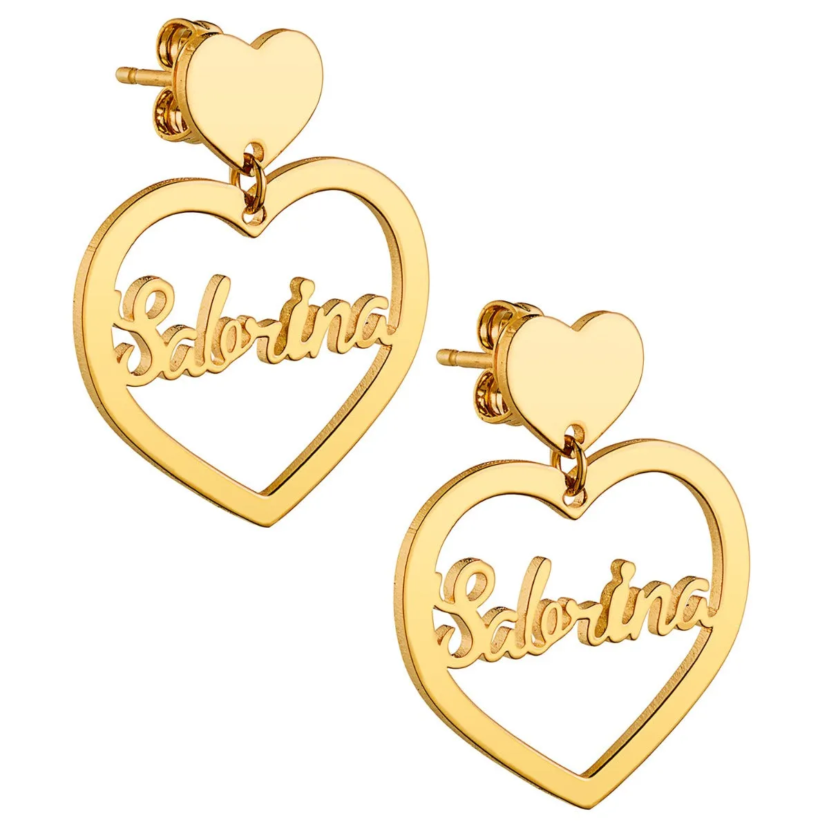 14K Gold Plated Script Name Double Heart Dangle Earrings sold by Limoges Jewelry product image thumbnail 3