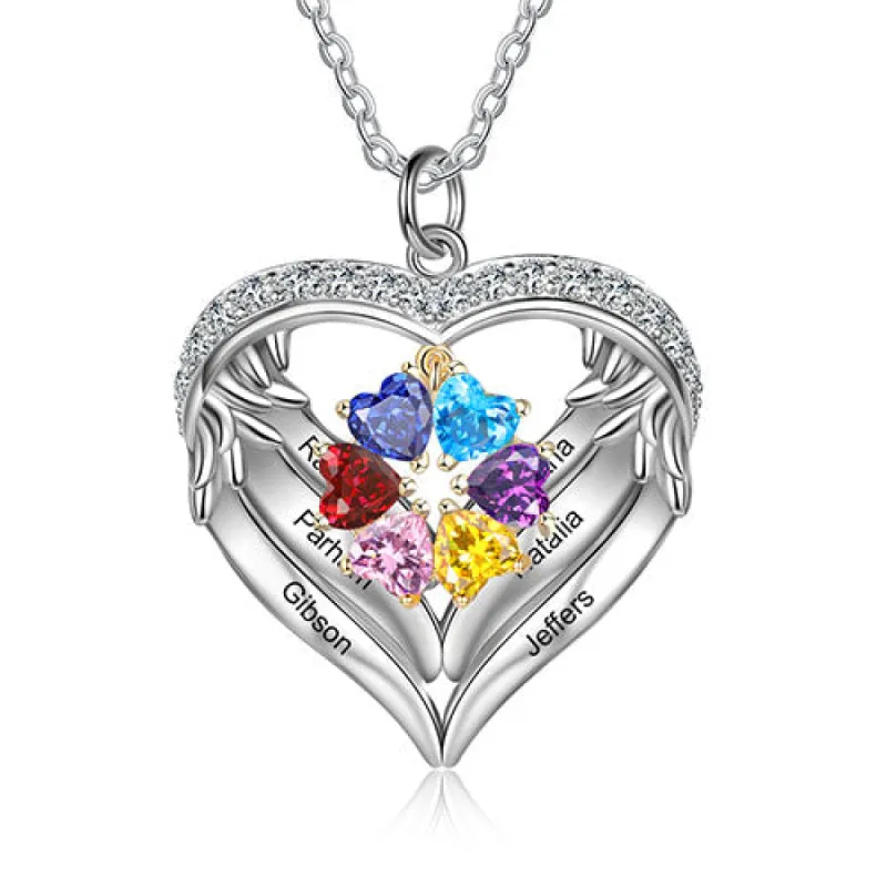 Sterling Silver Two-tone Engraved Birthstone Heart with CZ Necklace sold by Limoges Jewelry