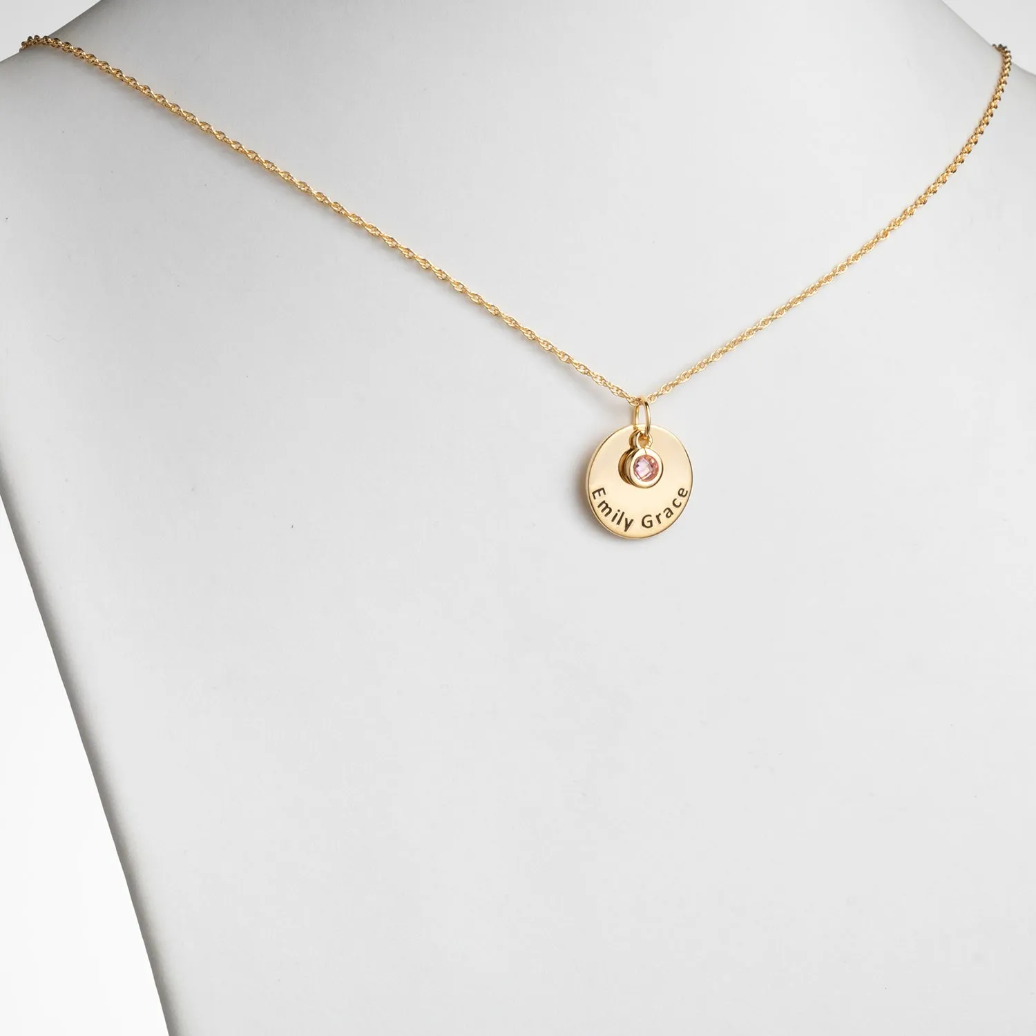 14K Gold over Sterling Engraved Name Disc with Birthstone Charm Necklace sold by Limoges Jewelry product image thumbnail 2