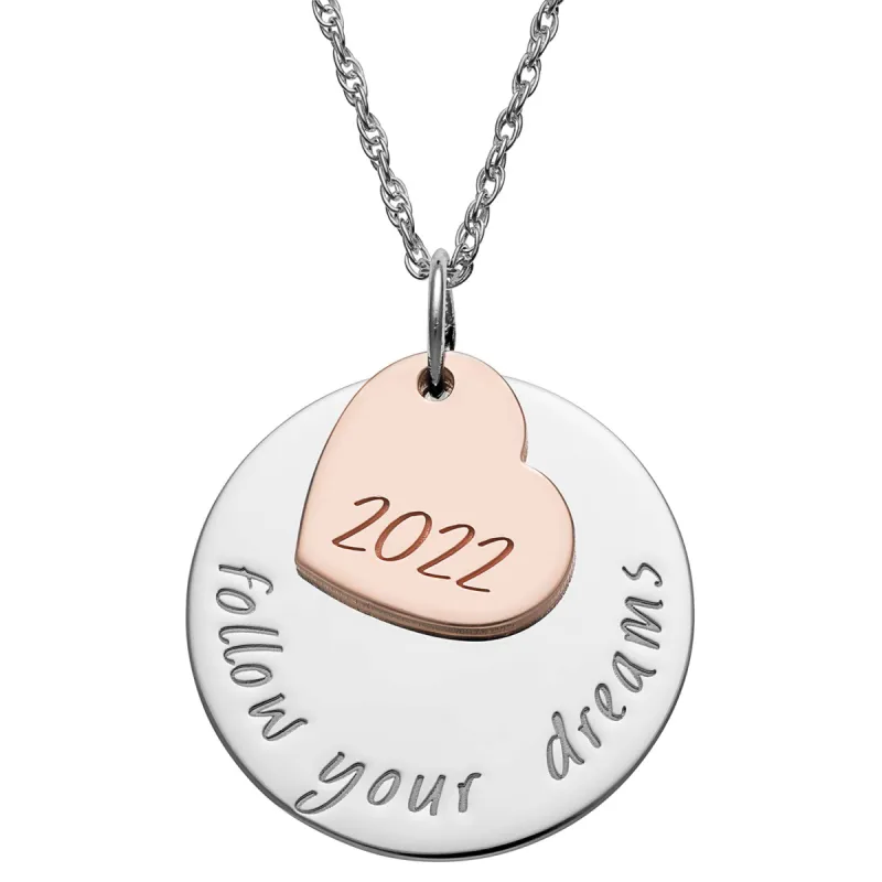 Sterling Silver Two-Tone Graduation Follow Your Dreams Heart Necklace sold by Limoges Jewelry