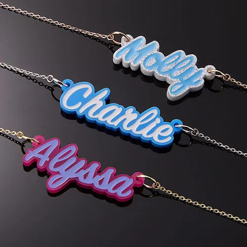 Acrylic Script Name with Enamel Necklace sold by Limoges Jewelry
