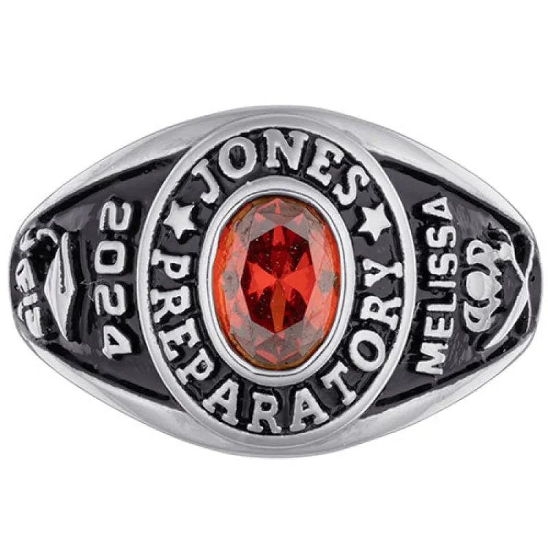 Ladies' Sterling Silver Traditional Oval Birthstone Class Ring sold by Limoges Jewelry