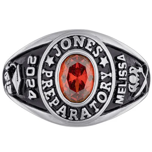 Ladies' Sterling Silver Traditional Oval Birthstone Class Ring sold by Limoges Jewelry