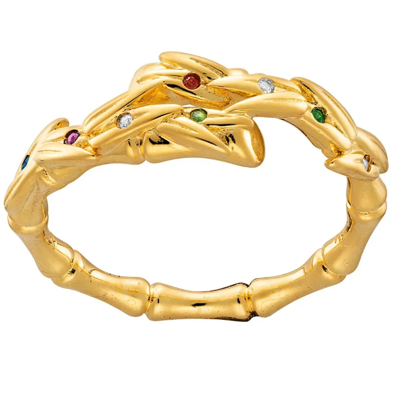 Bamboo with Birthstones Bypass Ring Gold Plated sold by Limoges Jewelry