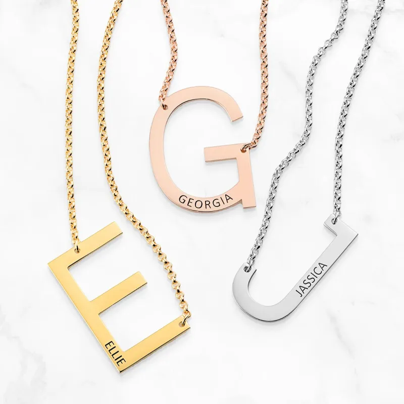 Medium Initial with Engraved Name Station Necklace sold by Limoges Jewelry