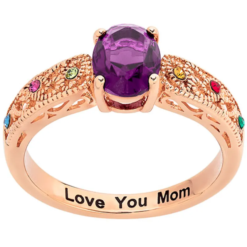 14K Rose Gold Plated Filigree Oval Family Birthstone Ring sold by Limoges Jewelry