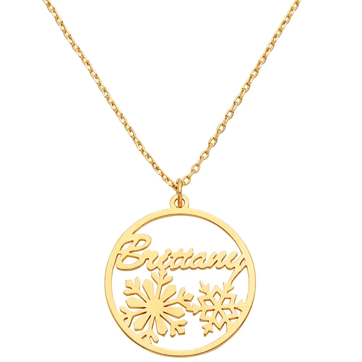 Snowflakes Script Name Disc Necklace sold by Limoges Jewelry product image thumbnail 4