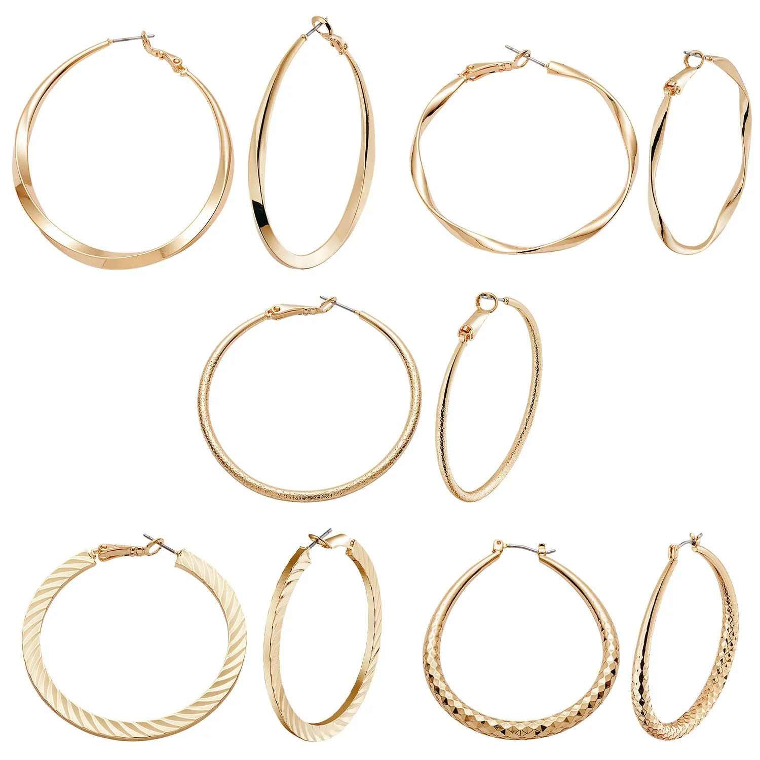 5 Pair Large Fashion Hoop Earrings Set sold by Limoges Jewelry