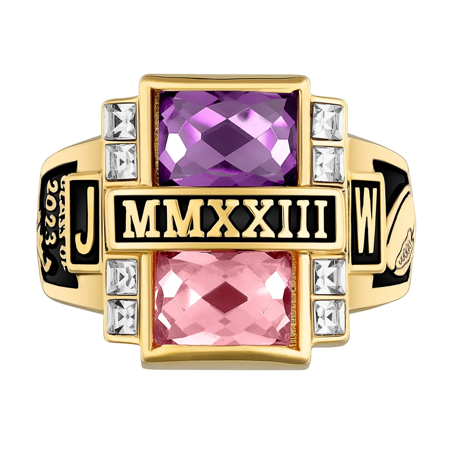 Men's 14K Gold over Sterling Double Birthstone & CZ Rectangle Class Ring sold by Limoges Jewelry product image thumbnail 2