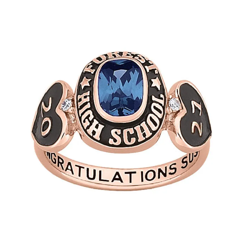 Ladies Rose Gold CELEBRIUM Genuine Diamond Hearts Birthstone Class Ring sold by Limoges Jewelry