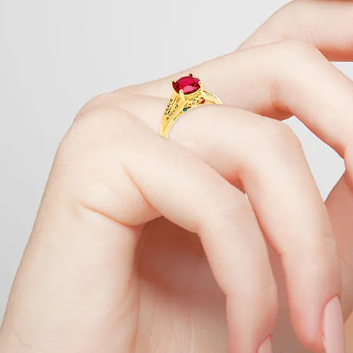 14K Gold Plated Engraved Family Birthstone with Diamond Accent Ring sold by Limoges Jewelry product image thumbnail 3
