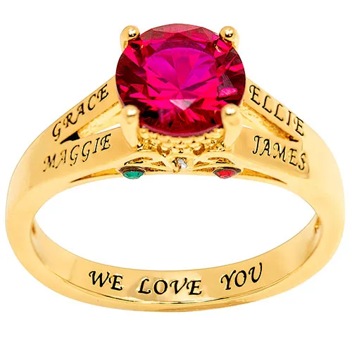 14K Gold Plated Engraved Family Birthstone with Diamond Accent Ring sold by Limoges Jewelry