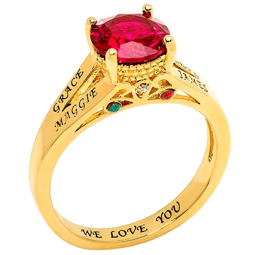14K Gold Plated Engraved Family Birthstone with Diamond Accent Ring sold by Limoges Jewelry product image thumbnail 2