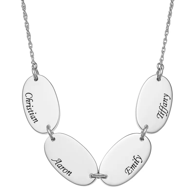 Sterling Silver Engraved Name Oval Station Necklace - 4 Names sold by Limoges Jewelry