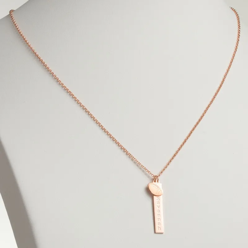 14K Rose Gold Plated Name Necklace with Football Charm Dangle sold by Limoges Jewelry