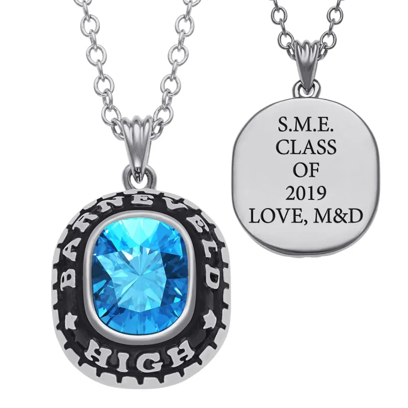 Sterling Silver Cushion-cut Birthstone Graduation Pendant sold by Limoges Jewelry
