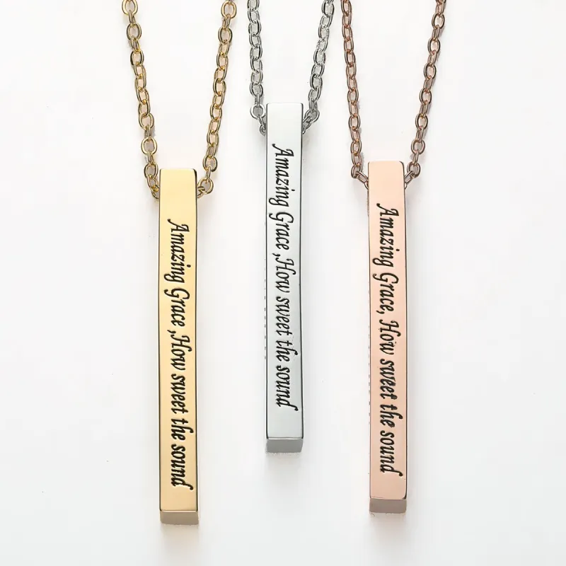 Vertical 4-sided Bar 'Amazing Grace' Engraved Necklace sold by Limoges Jewelry