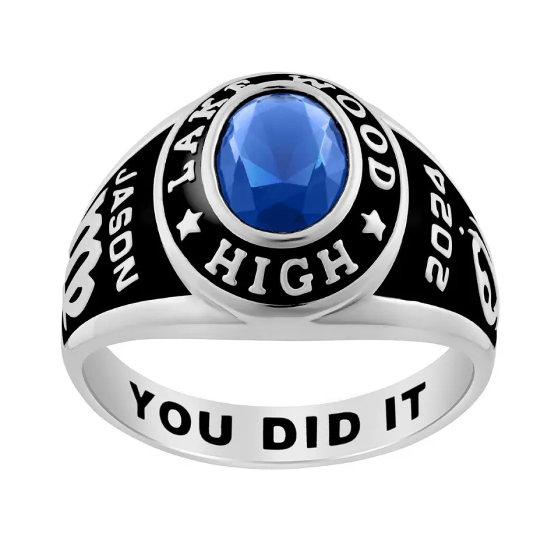 Men's Sterling Silver Mid-Size Traditional Oval Stone Class Ring sold by Limoges Jewelry