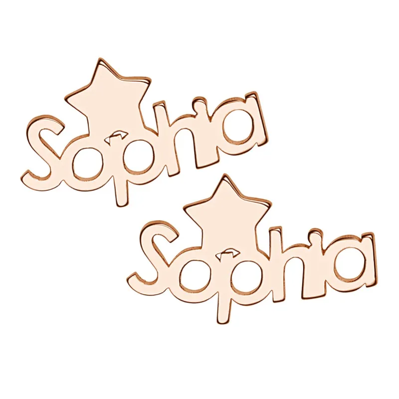 14K Rose Gold Plated Name with Star Crawler Earrings sold by Limoges Jewelry