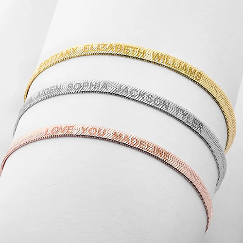 Engraved Herringbone Bracelet 7+1" made by Limoges Jewelry