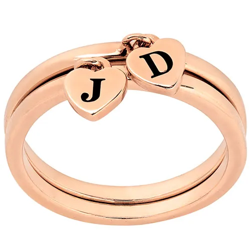 14K Rose Gold Plated Stackable Initial Heart Charm Ring - Set of 2 sold by Limoges Jewelry product image thumbnail 2