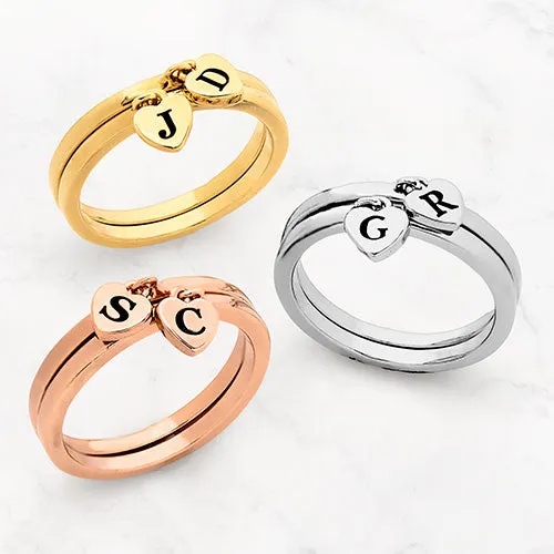 14K Rose Gold Plated Stackable Initial Heart Charm Ring - Set of 2 sold by Limoges Jewelry product image thumbnail 5