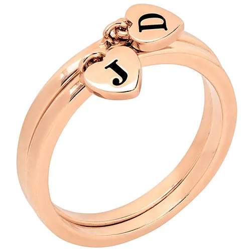 14K Rose Gold Plated Stackable Initial Heart Charm Ring - Set of 2 sold by Limoges Jewelry product image thumbnail 3