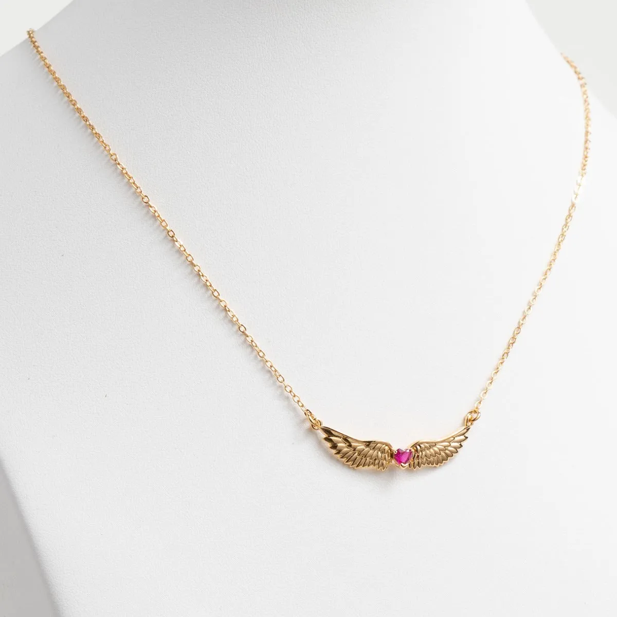 14K Gold Plated Angel Wing with Heart Birthstone Necklace sold by Limoges Jewelry product image thumbnail 2