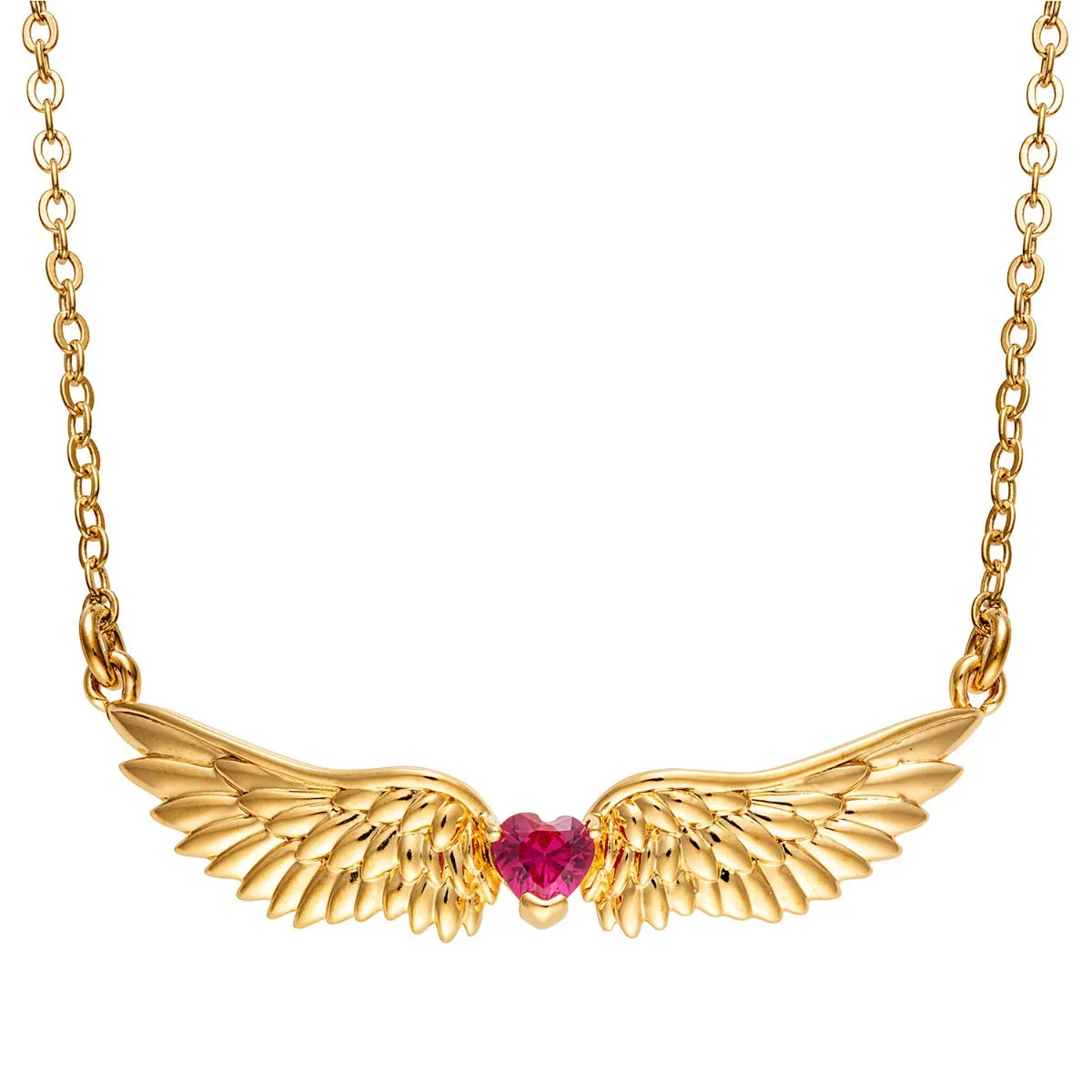 14K Gold Plated Angel Wing with Heart Birthstone Necklace sold by Limoges Jewelry