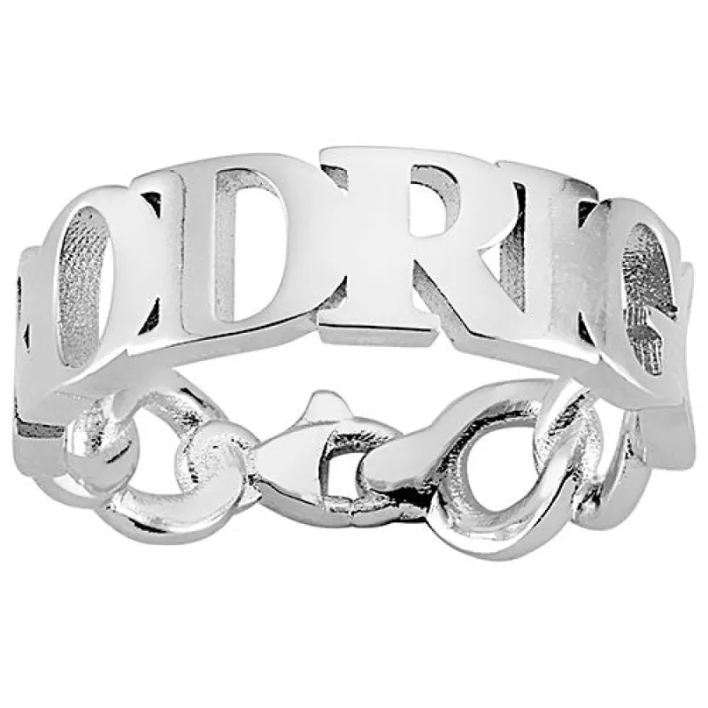 Silver Plated Frozen Chain Name Ring sold by Limoges Jewelry
