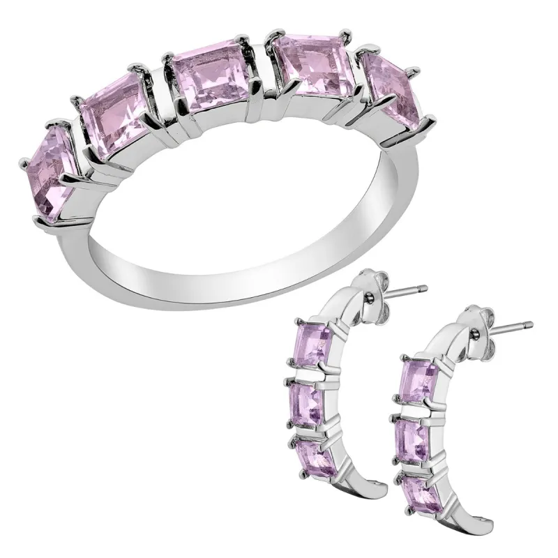 Silver Plated Genuine Amethyst Ring and Earrings Set sold by Limoges Jewelry