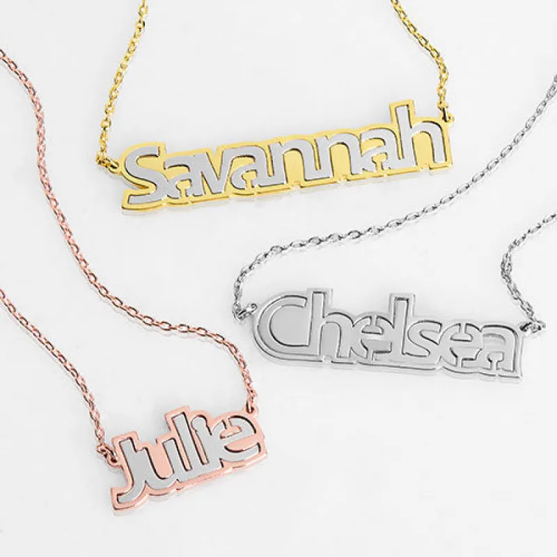 Sterling Silver Bold Pierced Name Plaque Necklace sold by Limoges Jewelry