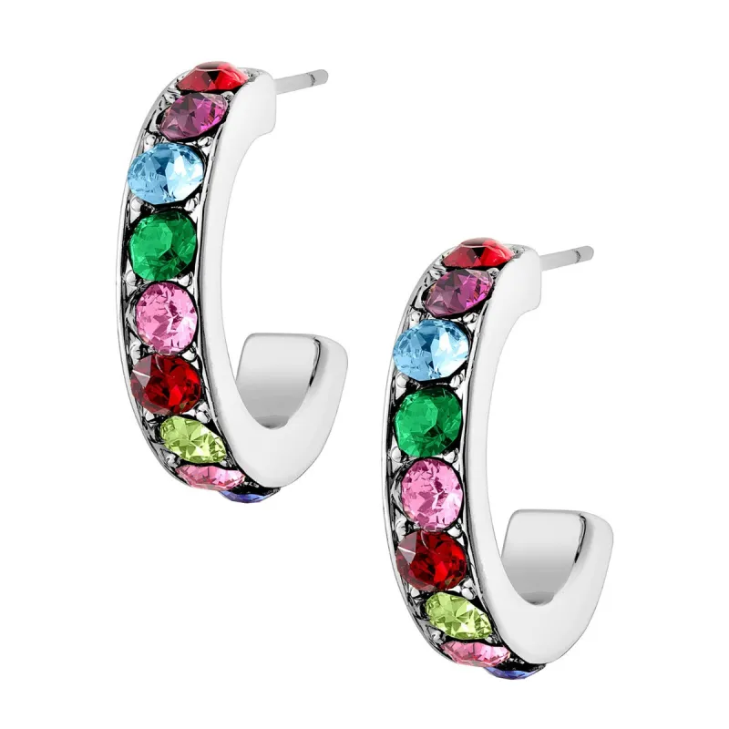 Silver Plated Round Birthstone Huggie Earrings sold by Limoges Jewelry