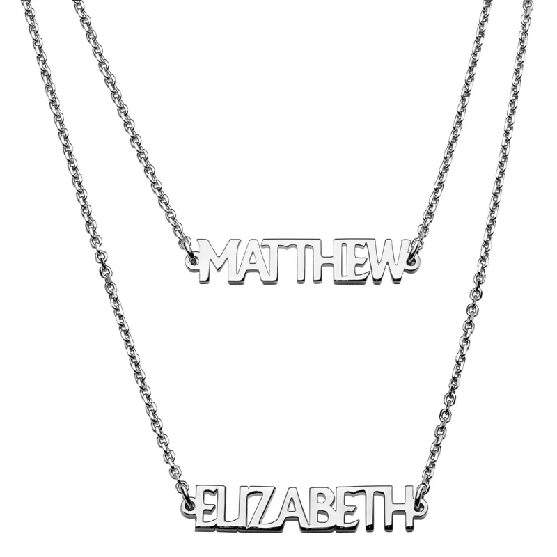 Sterling Silver Petite Uppercase 2 Name Station Necklace sold by Limoges Jewelry