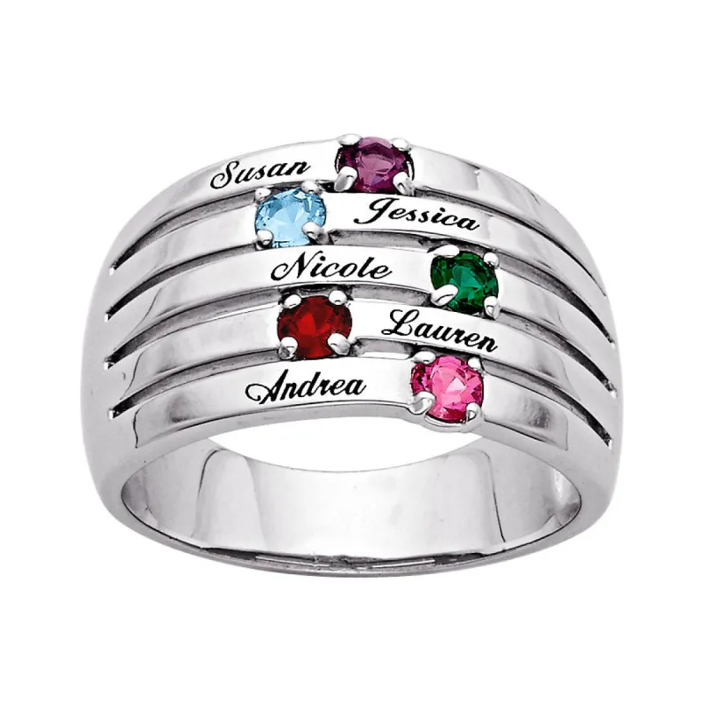 Silver Family Name & Birthstone Domed Ring sold by Limoges Jewelry
