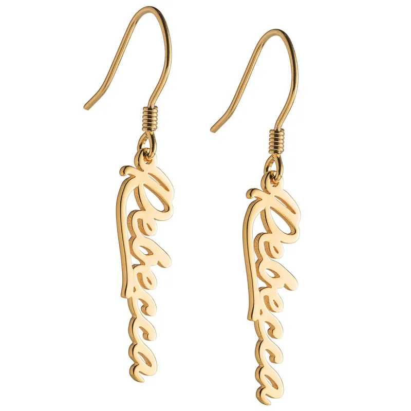 14K Gold over Sterling Script Name Dangle Earrings sold by Limoges Jewelry