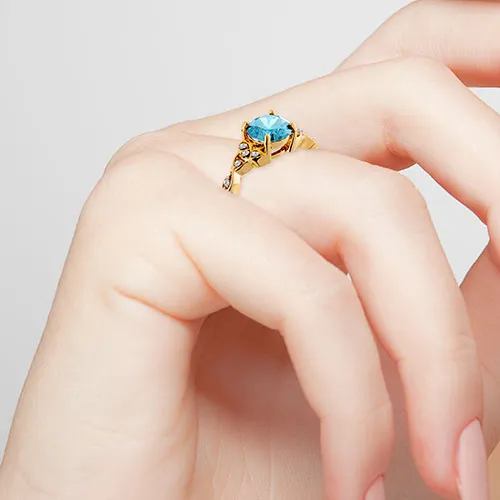 14K Gold Plated Simulated Blue Topaz and Clear Crystal Trinity Knot Ring sold by Limoges Jewelry product image thumbnail 3