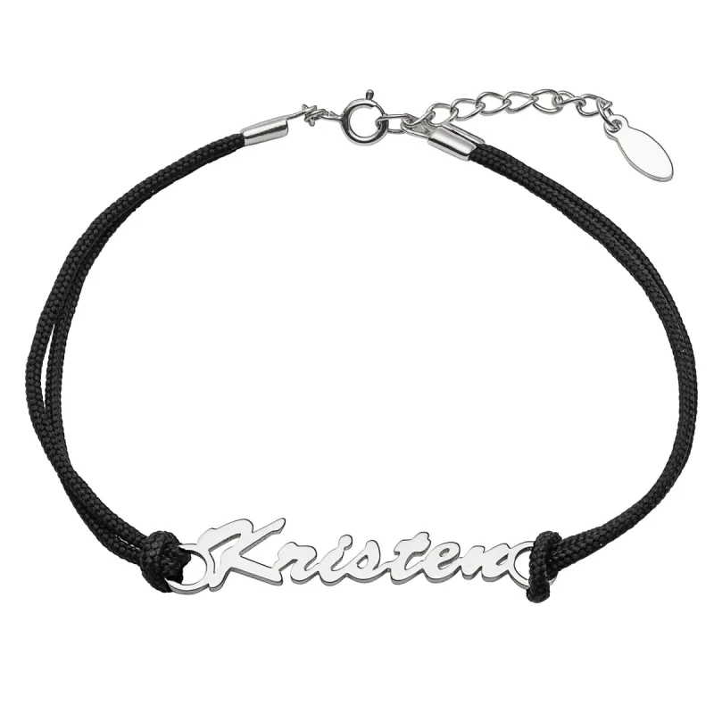 Sterling Silver Personalized Name with Black Cord Bracelet sold by Limoges Jewelry