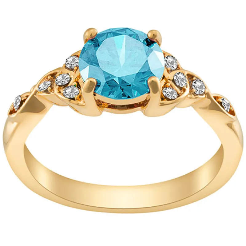14K Gold Plated Simulated Blue Topaz and Clear Crystal Trinity Knot Ring sold by Limoges Jewelry