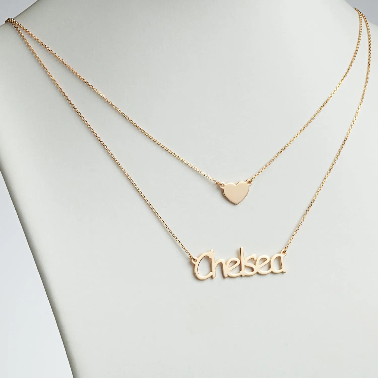 14K Gold over Sterling Name and Heart Layered Double Necklace sold by Limoges Jewelry product image thumbnail 2