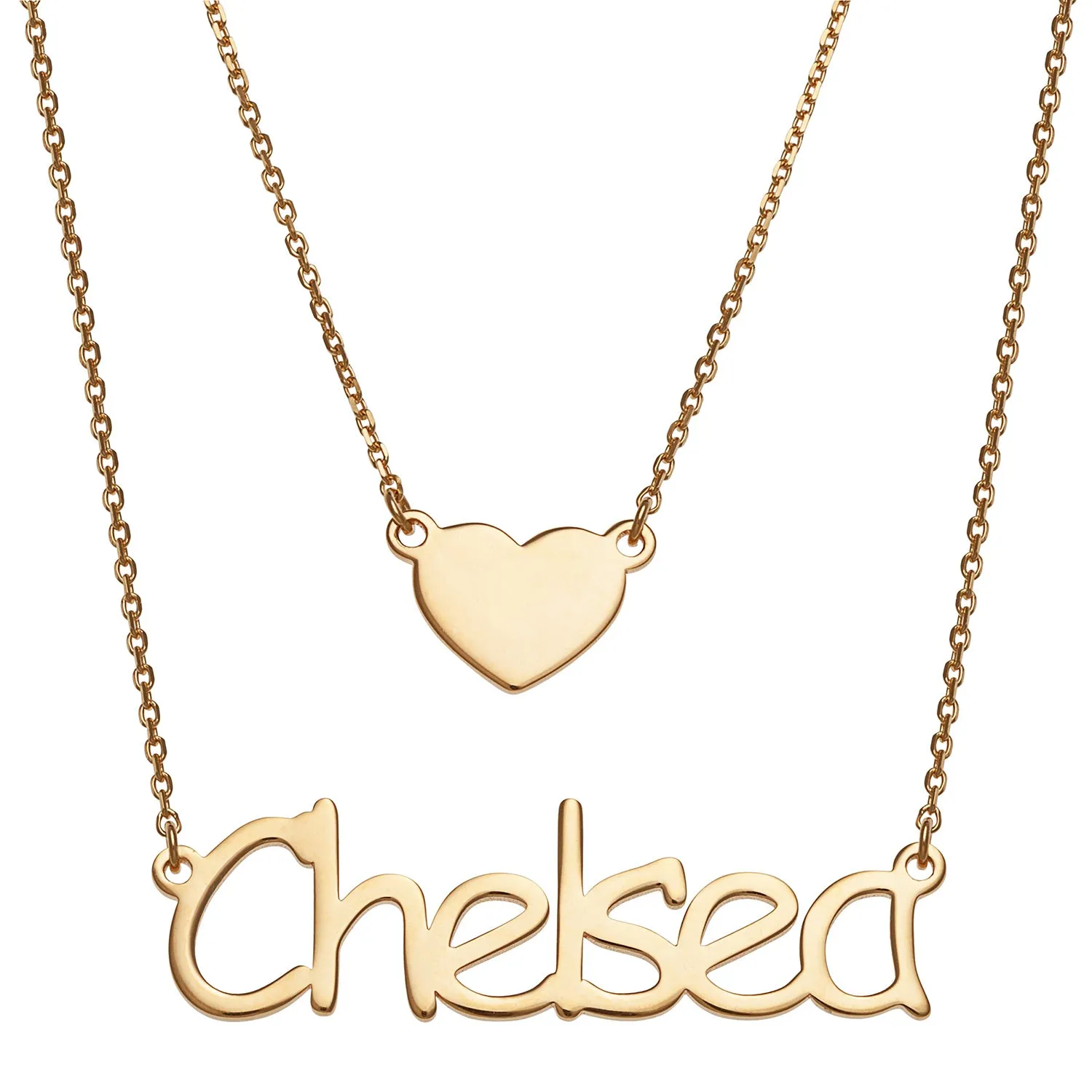 14K Gold over Sterling Name and Heart Layered Double Necklace sold by Limoges Jewelry