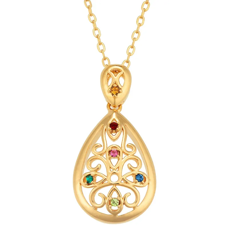 14K Gold Plated Domed Filigree Birthstone Necklace sold by Limoges Jewelry