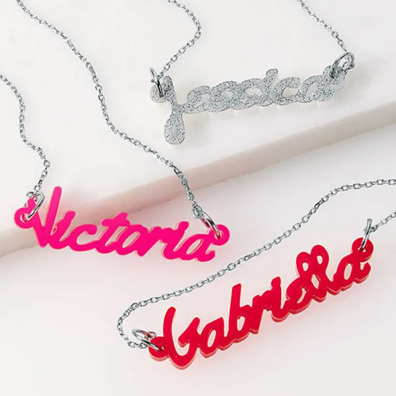 Bold Script Acrylic Name Plaque Necklace sold by Limoges Jewelry
