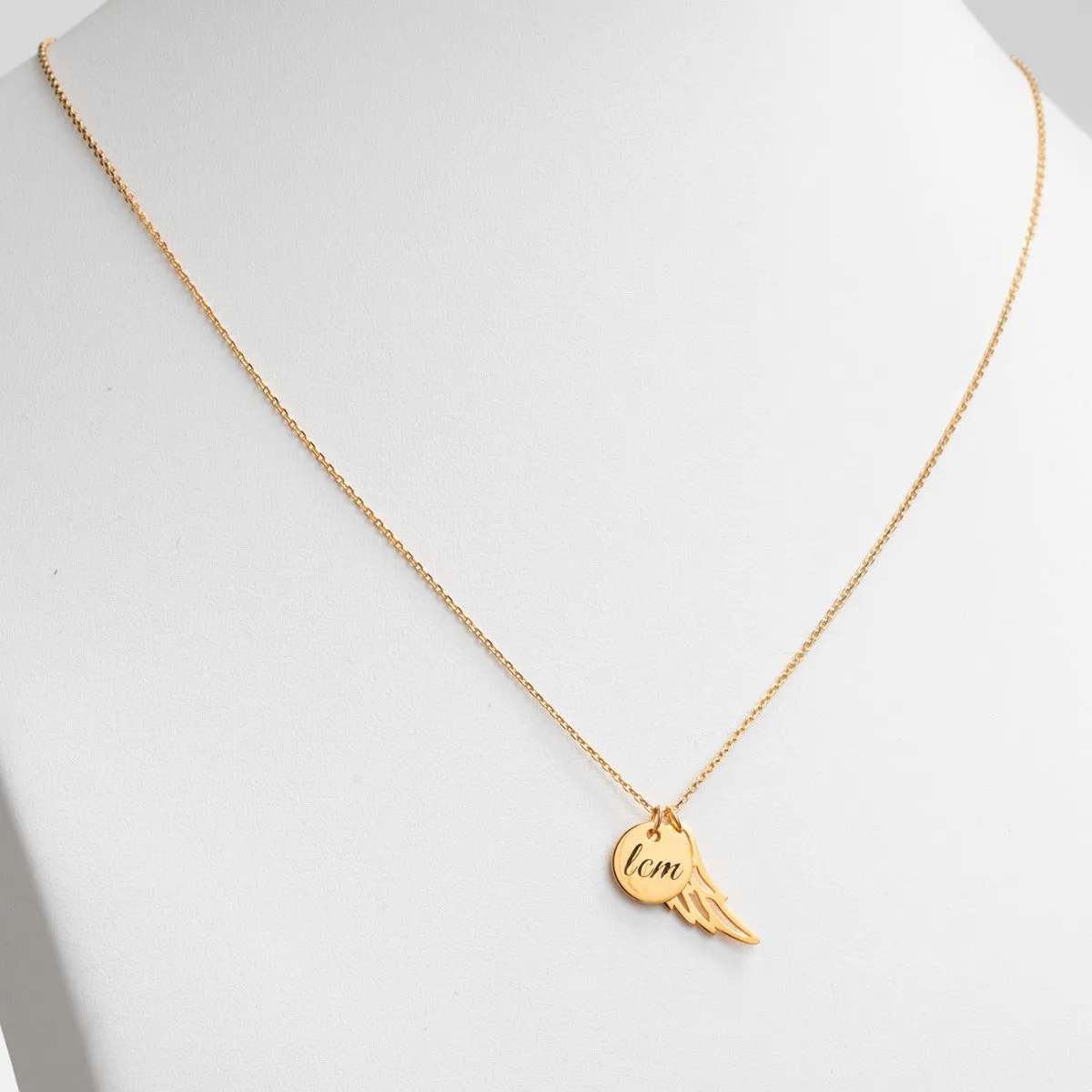 14K Gold Plated Engraved Initials Disc with Angel Wing Necklace sold by Limoges Jewelry product image thumbnail 2