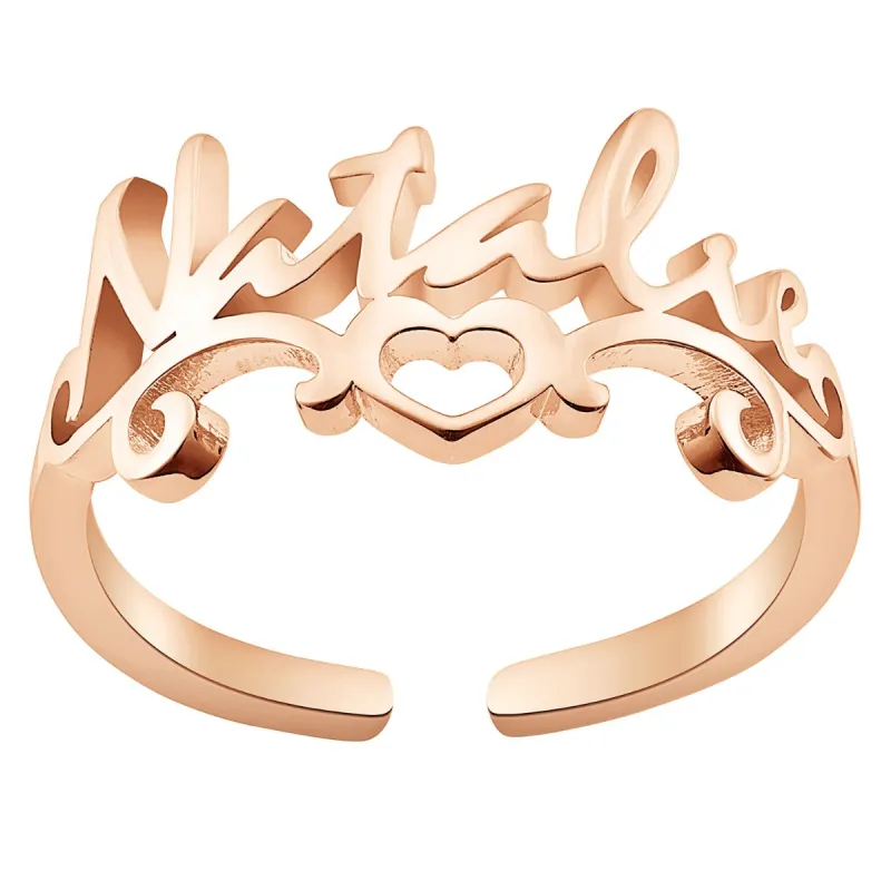 14K Rose Gold Plated Script Name with Heart Scroll Ring sold by Limoges Jewelry