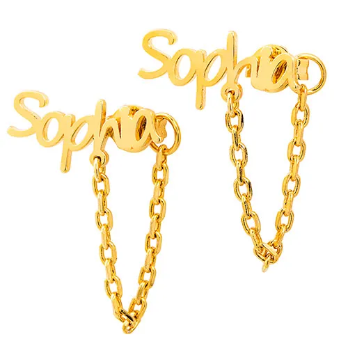 Silver Plated Personalized Name Crawler Button with Chain Loop Earring sold by Limoges Jewelry product image thumbnail 4