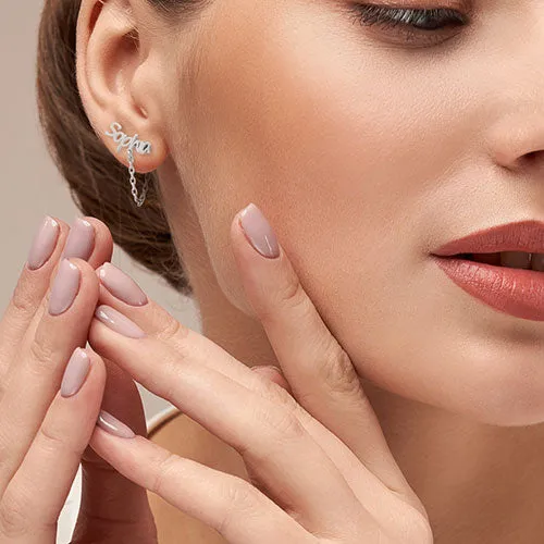 Silver Plated Personalized Name Crawler Button with Chain Loop Earring sold by Limoges Jewelry product image thumbnail 3