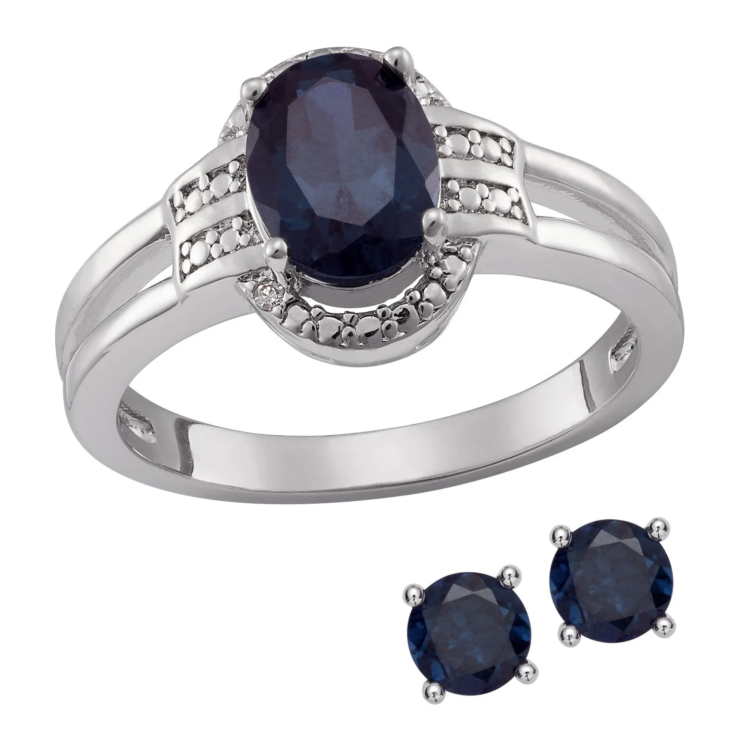 Genuine Sapphire and Diamond Accent Ring with Earrings sold by Limoges Jewelry